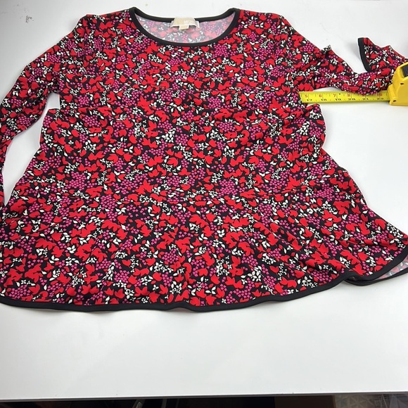 Michael Kors Woodland Red Leaf-Print Matte-Jersey Flounce Dress - Picture 7 of 10